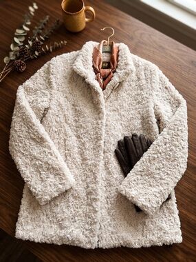 Dennis Basso Textured Rosette Faux Fur A-line Coat Size M